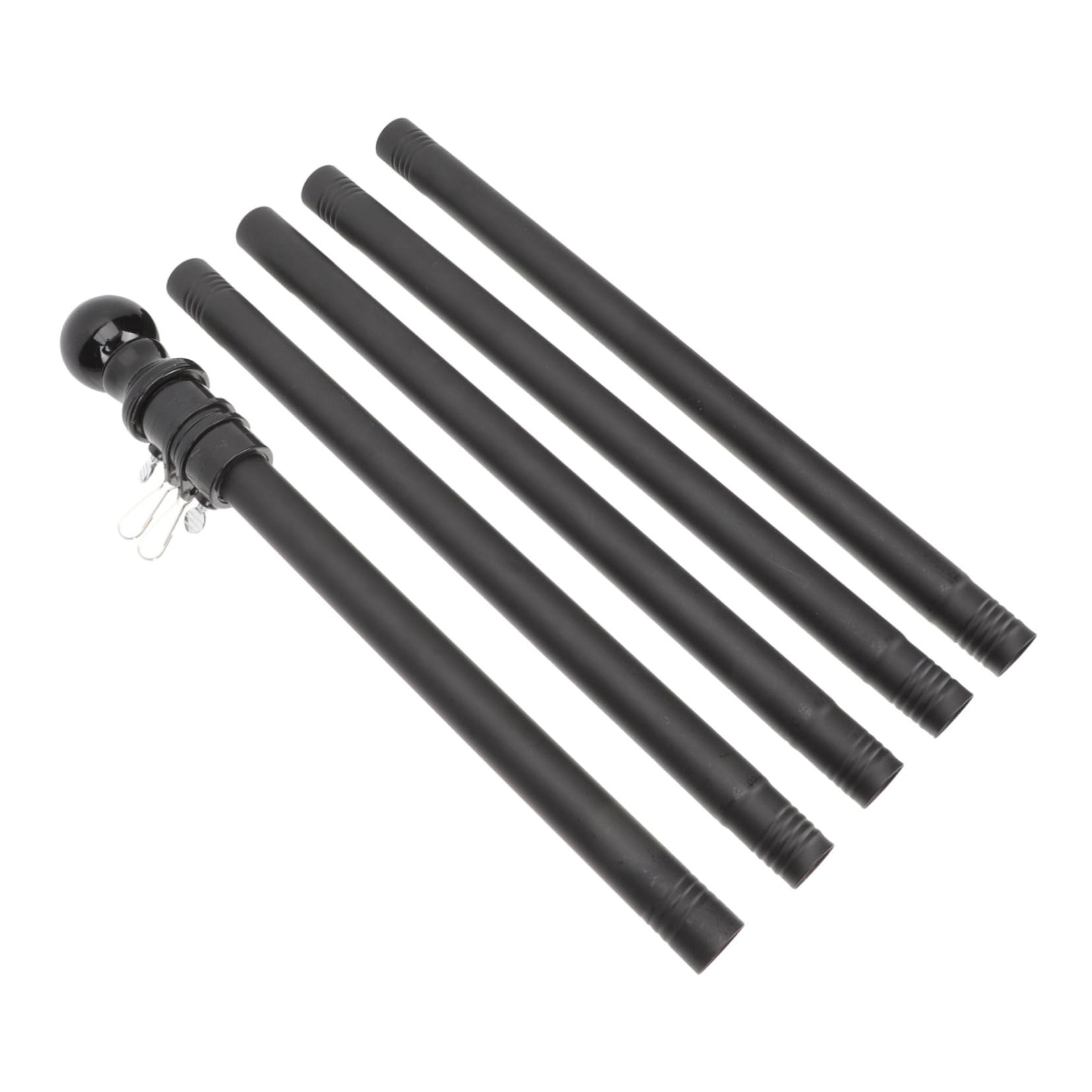Mât de Drapeau en Acier Inoxydable Noir 1,8m Anti-Rouille Design Créatif, Facile à Ranger, pour Maison et Toit, Kit 1 Set 5 Sections