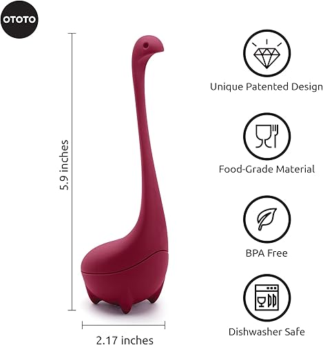 Miniatura 9 de OTOTO Baby Nessie - Infusor de té de hojas sueltas (turquesa) - Infusor de té de dinosaurio con cuchara para empapar - Cuello de mango largo, lindo