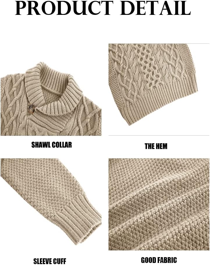 Makkrom Toddler Pullover Sweaters Shawl Collar Cable Knit Sweaters Long Sleeve Warm Outwear Spring Fall Winter - Image 5