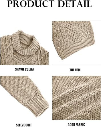 Makkrom Toddler Pullover Sweaters Shawl Collar Cable Knit Sweaters Long Sleeve Warm Outwear Spring Fall Winter