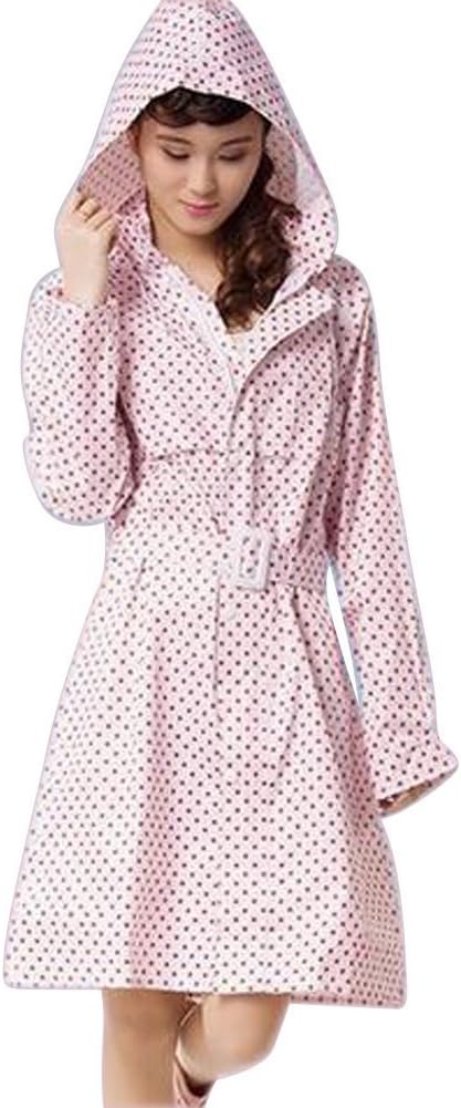Women's Fashion Waterproof Dots Raincoat with Belt Rain Jacket Rainwear