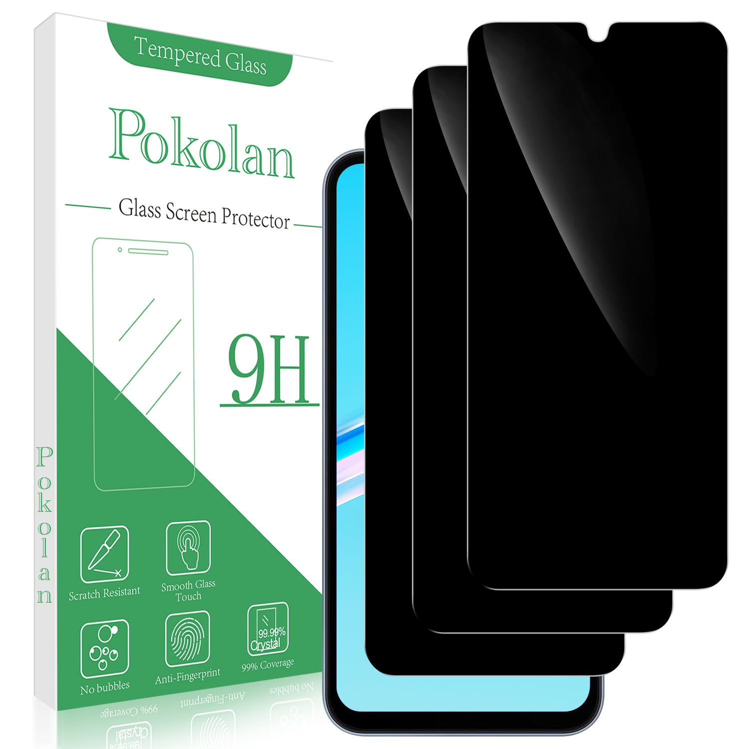 Pokolan [3 Pack Privacy Screen Protector for Samsung Galaxy A15 5G / Galaxy A15, Anti-Spy Tempered Glass Film, 9H Hardness, Bubble Free, Case Friendly