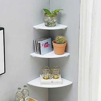 Amazon｜ウォールシェルフ コーナーラック 木製壁棚 三角 コーナー用