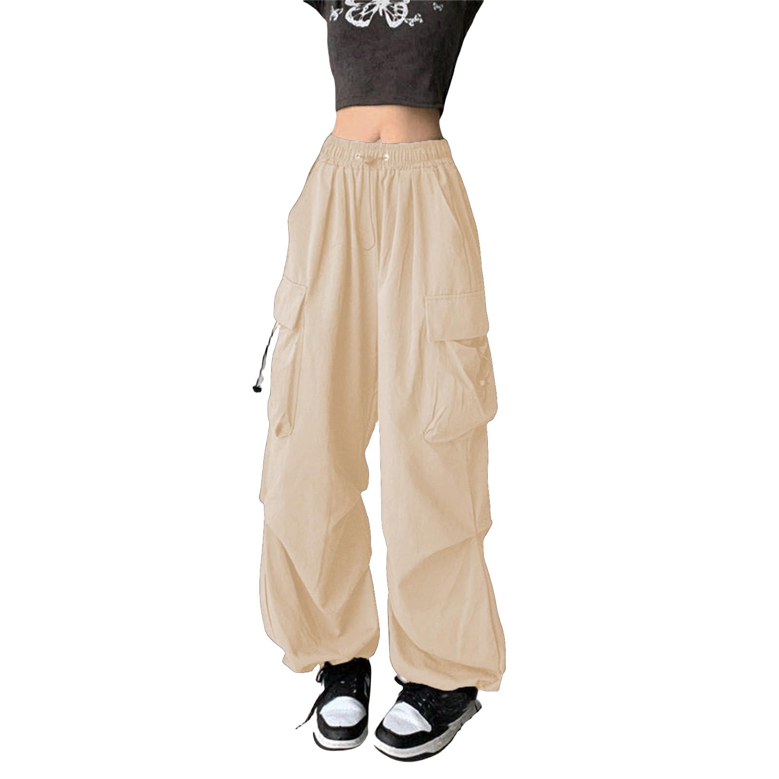 Baggy Cargo Pants for Women High Waist Loose Straight Leg Pants Casual Solid Parachute Trousers Y2K Streetwear Clothes