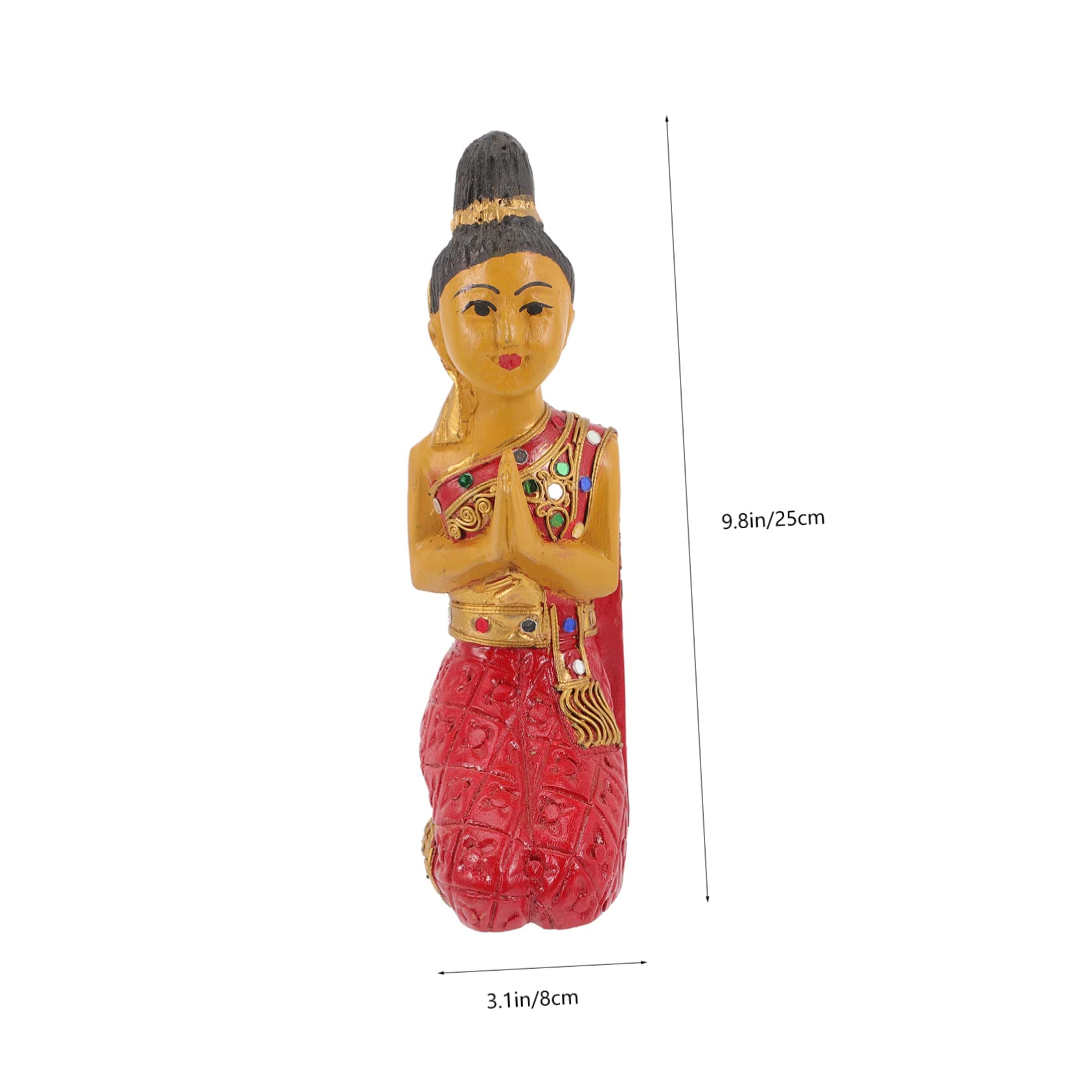 SOLUSTRE Estatua de Buda Arrodillado Roja de Madera Estilo Oriental