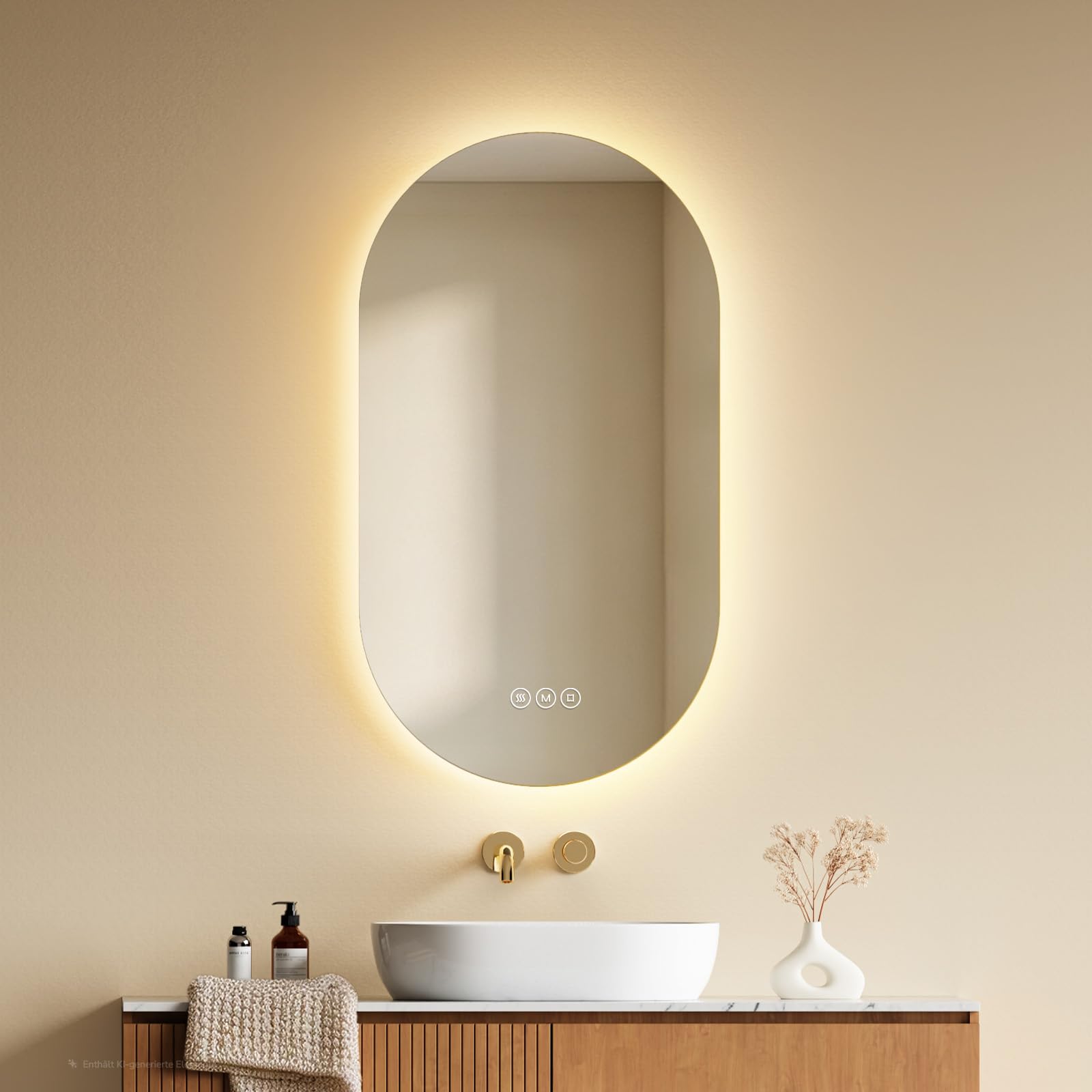 EMKE Oval LED Bathroom Mirror with Lights 45 x 75 cm, Anti-Fog, Dimmable