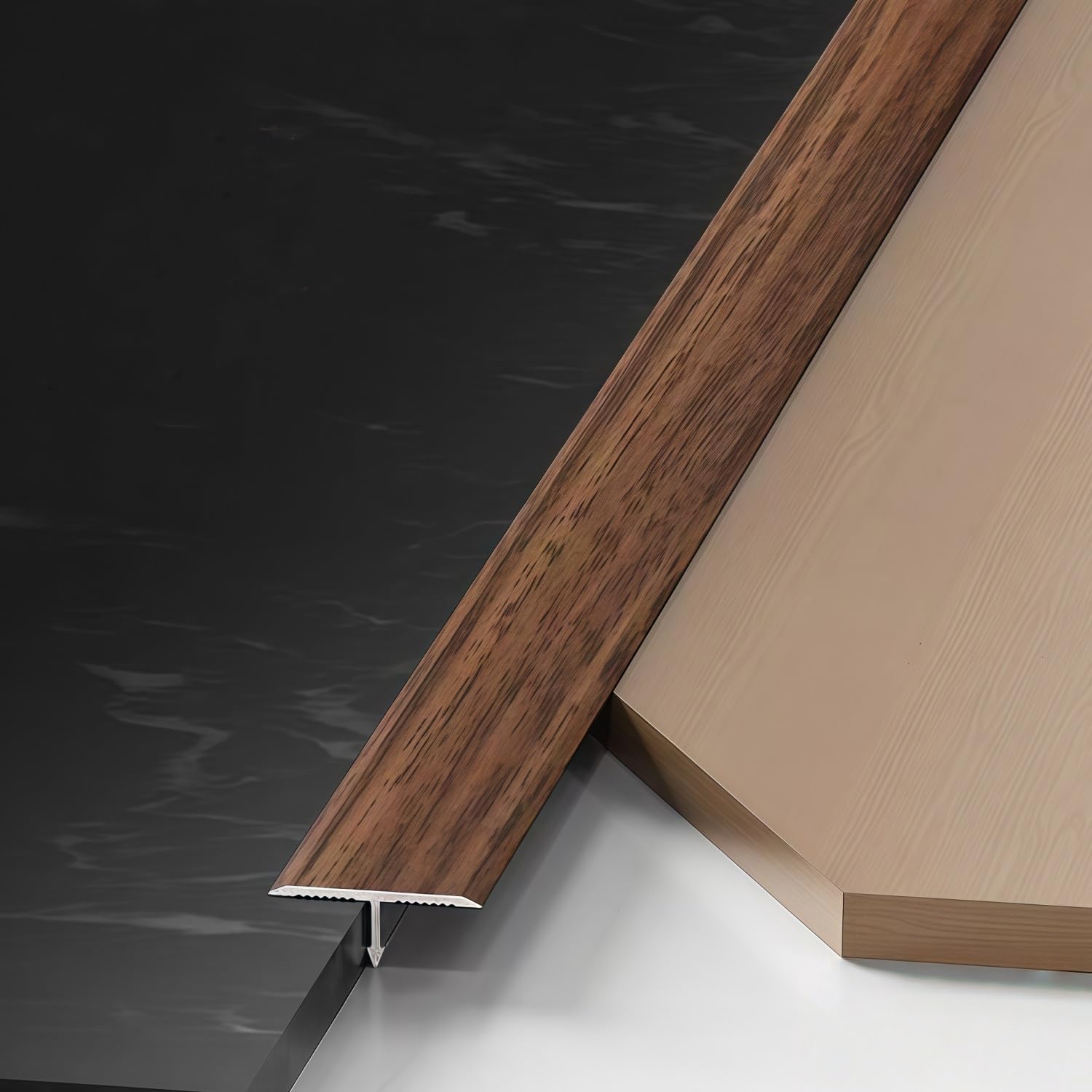 Aluminium Übergangsprofil selbstklebend Höhenausgleich 7.3mm W 33mm T-Form Fußleiste für Laminat, Vinyl, Fliesen Rutschfeste wasserfeste Abschlussleiste für Türschwelle(A,2.7m*33mm)