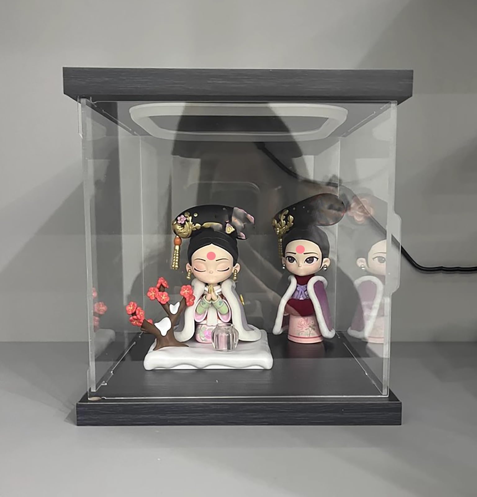 Vitrina Vitrina Pequeña de Acrílico con Luz, Compartimentos de Plástico Transparente y Tapa Antipolvo para Figuritas. 60x60, 50x50, 40x40, 30x30, 25x25, 15x15cm(35x20x15cm(14"x8"x6"))