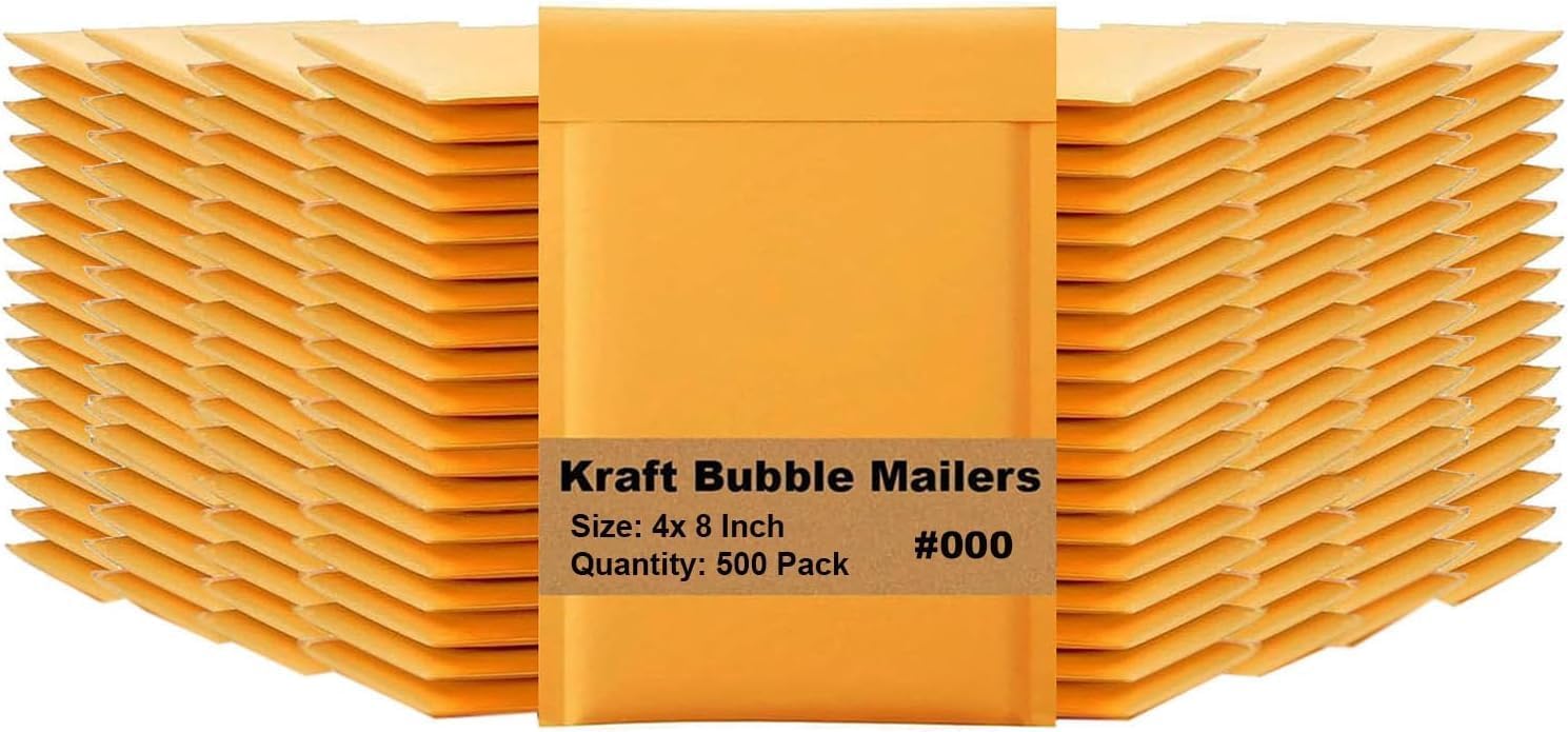 iMBAPrice #000 4 x 8 Kraft Bubble Mailers Padded Envelopes (Free USB Cable), 500 Count
