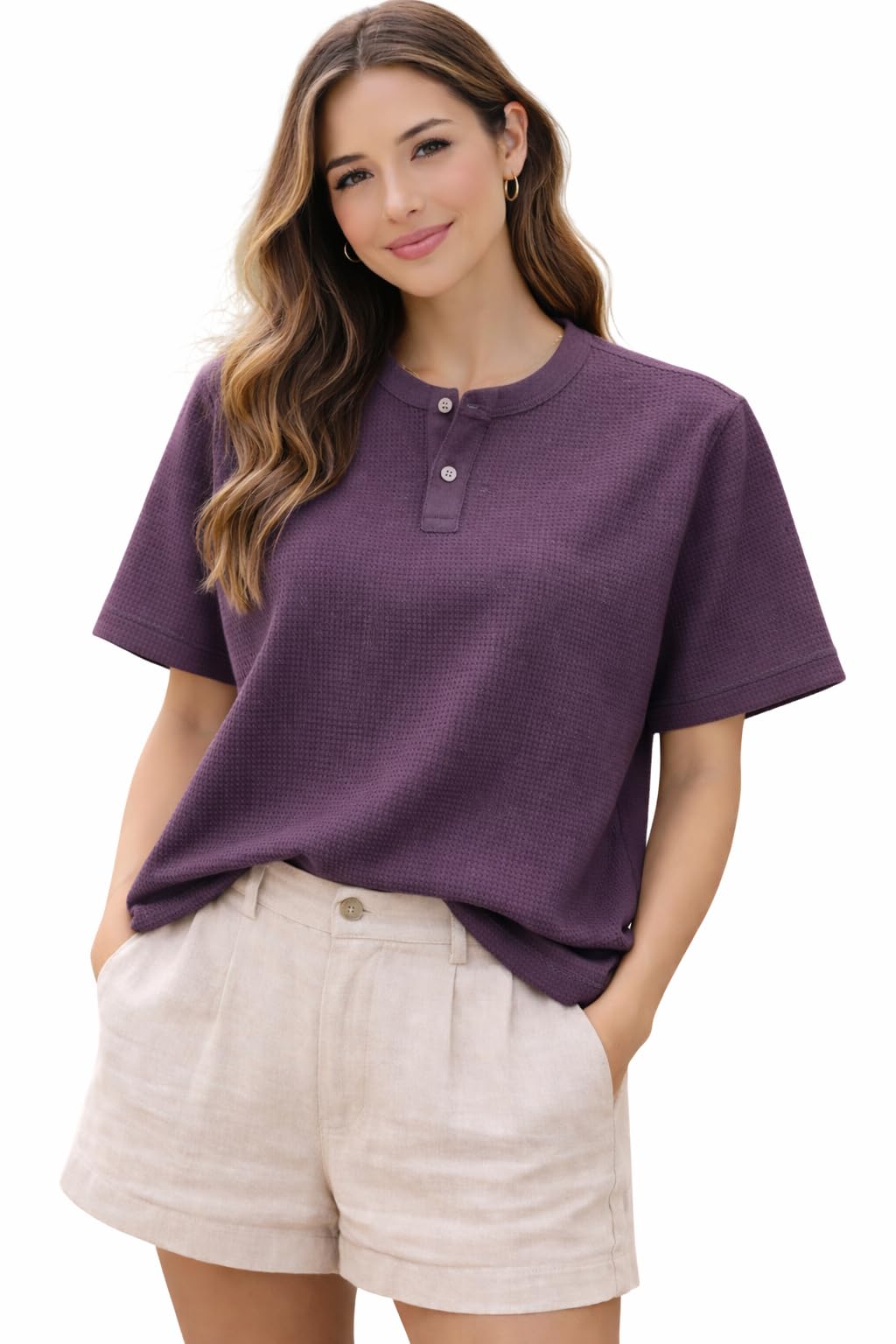 rodzen Women's Polycotton Half Sleeve Henley Neck Solid Oversized T-Shirt-picture-28