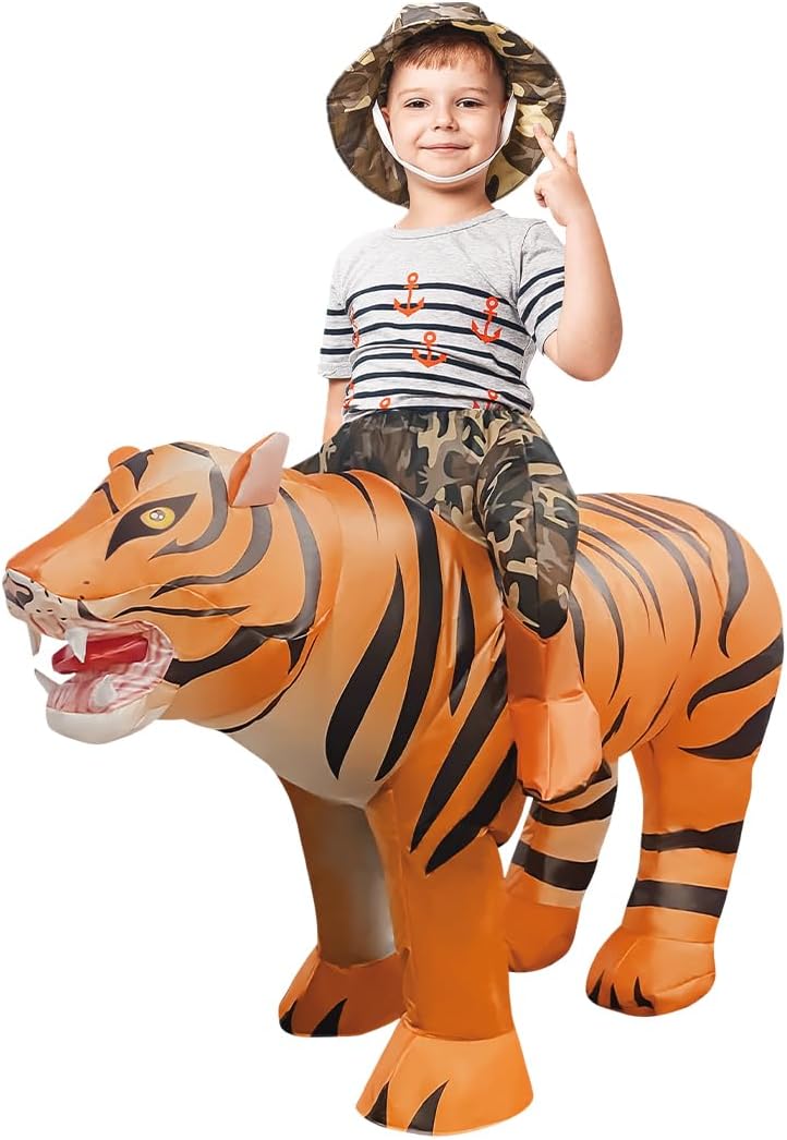 GOOSH Inflatable Tiger Costume for Kids Halloween Costumes Boys Girls Funny Blow up Costume for Halloween Party Cosplay