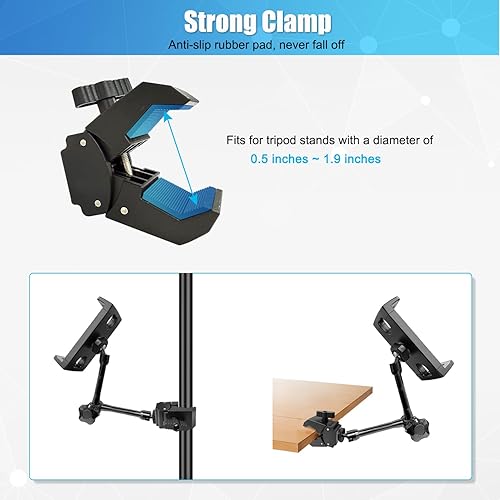 Miniatura 4 de Soporte para tablet para soporte de micrófono, soporte de micrófono ajustable para iPad, soporte para tableta con soporte de abrazadera para