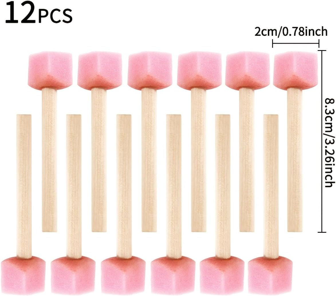 12pcs Sponge Daubers with Handles, Pink Heart Mushroom Head Foam Applicators for Arts and Crafts, Graffiti and Painting Projects, Durable Rubber Tip Design