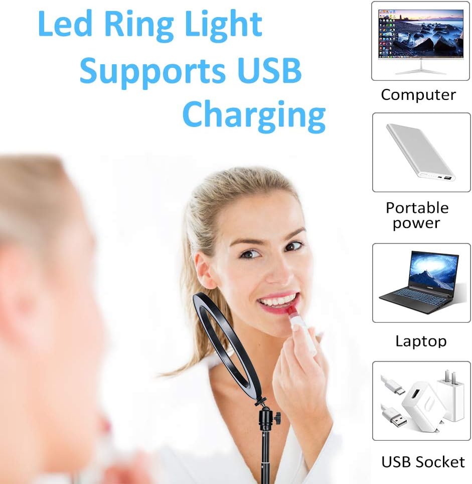 Villsure LED Ring Light, 10" Selfie Ring Light with Adjustable Tripod Stand and Phone Holder, Dimmable Led Camera Ringlight for Live Stream/Make Up/YouTube, Compatible with iPhone/Android