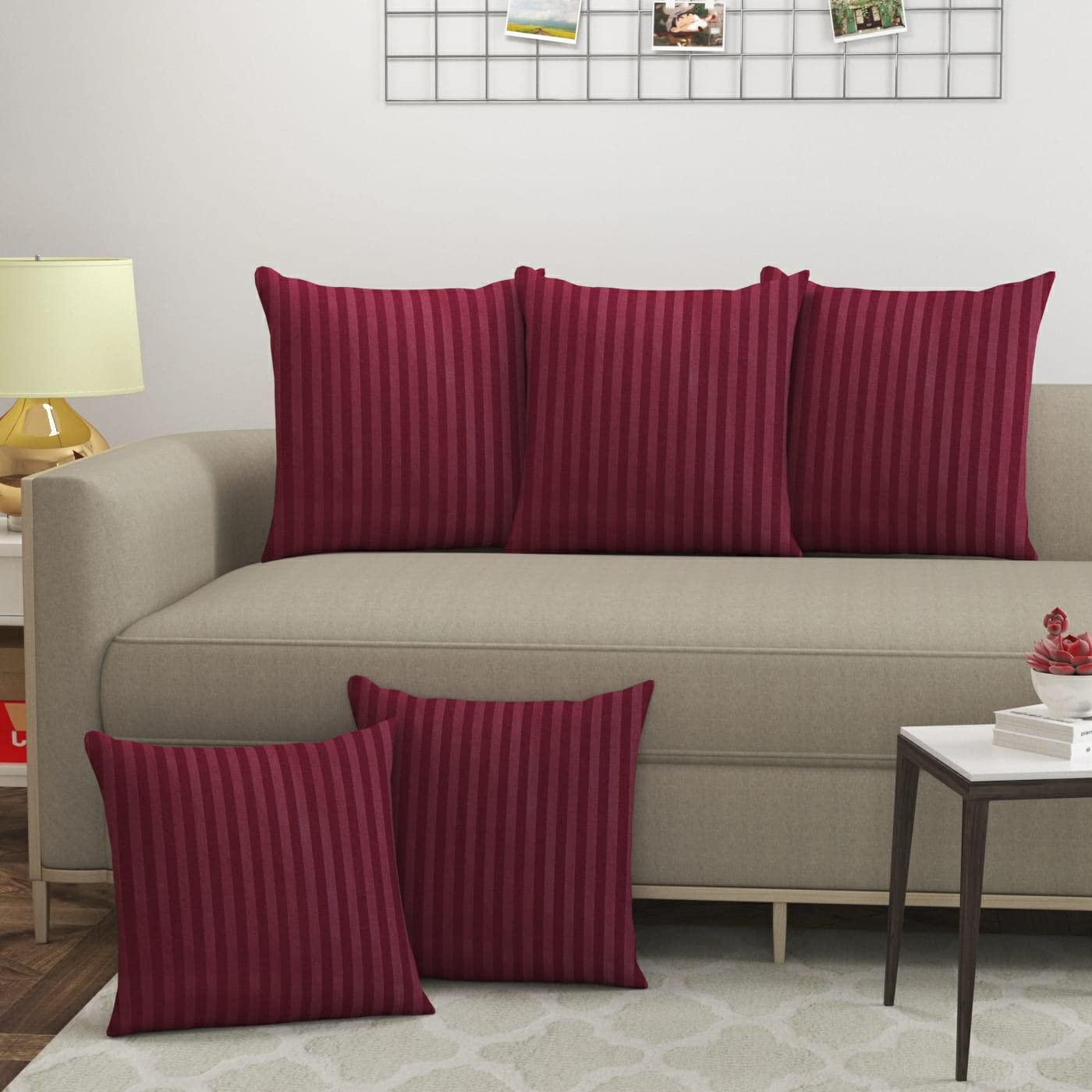 Voggle Premium 250 TC Glace Cotton Stripes & Solid Color Cushion Cover Set 5 Piece, 16" x 16" inches (Dark Wine) (B0C3F7QG3W) Amazon Price History, Amazon Price Tracker