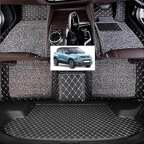 Image of Vahan Expo Premium 7D Car Mat Full Set for TATA Punch CNG /Petrol with Boot Mat || Luxury Double-Stich 7D Car Floor Mat Complete Set || 100% Waterproof and Washable || Black