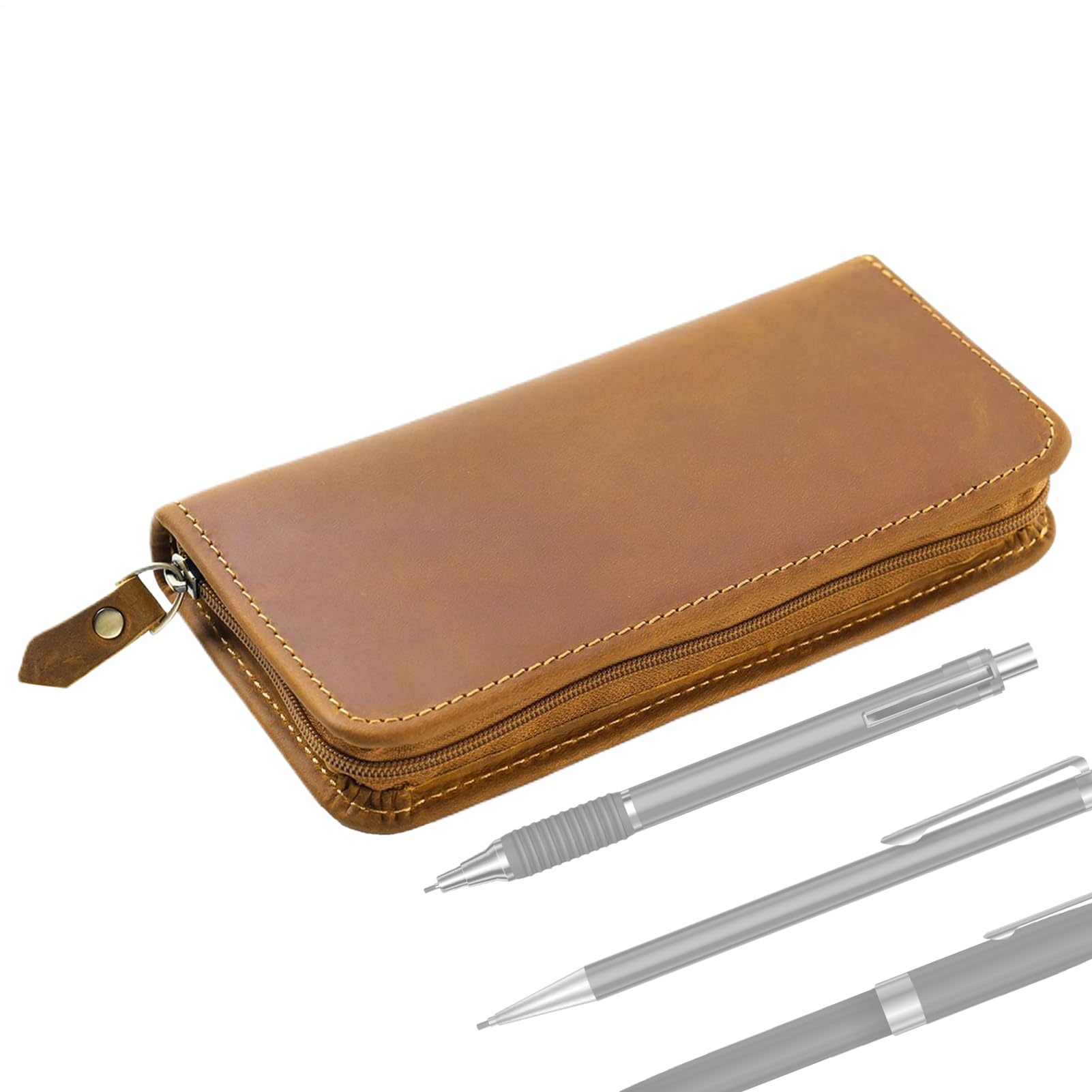 Astuccio In Pelle Borsa Organizer Vintage Con 3 Scomparti | Astuccio per Penne per Ufficio Scuola Studio Disegno Journaling Schizzo Viaggio Casa