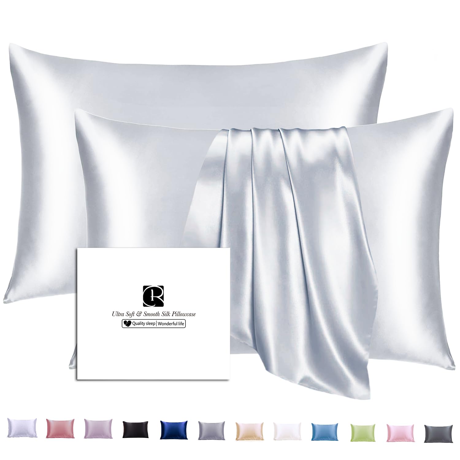 Ravmix Silk Pillowcase for Hair and Skin 21Momme Both Sides Mulberry Silk Pillow Case with Hidden Zipper, 2 Pack