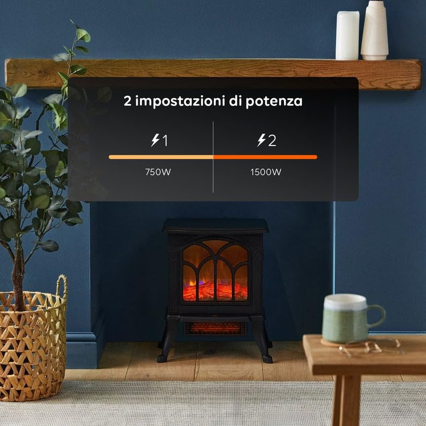 Persefone Caminetto Elettrico da Terra con Effetto Fiamma Realistico - Riscaldamento Rapido 750W / 1500W - Camino Finto con Termostato Controllabile - Design Elegante - per Ambienti Fino a 15m²
