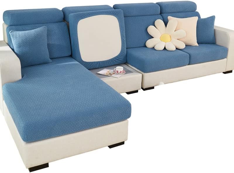 Sofa Seat Cushion Cover - Stretch Sofa Cover Universal Elastic Sofa Seat Cover Non-Slip Sofa Cover Protective Cover for Sofa Cushion L Shaped Chaise Longue Furniture Protection (Grey Leaves)