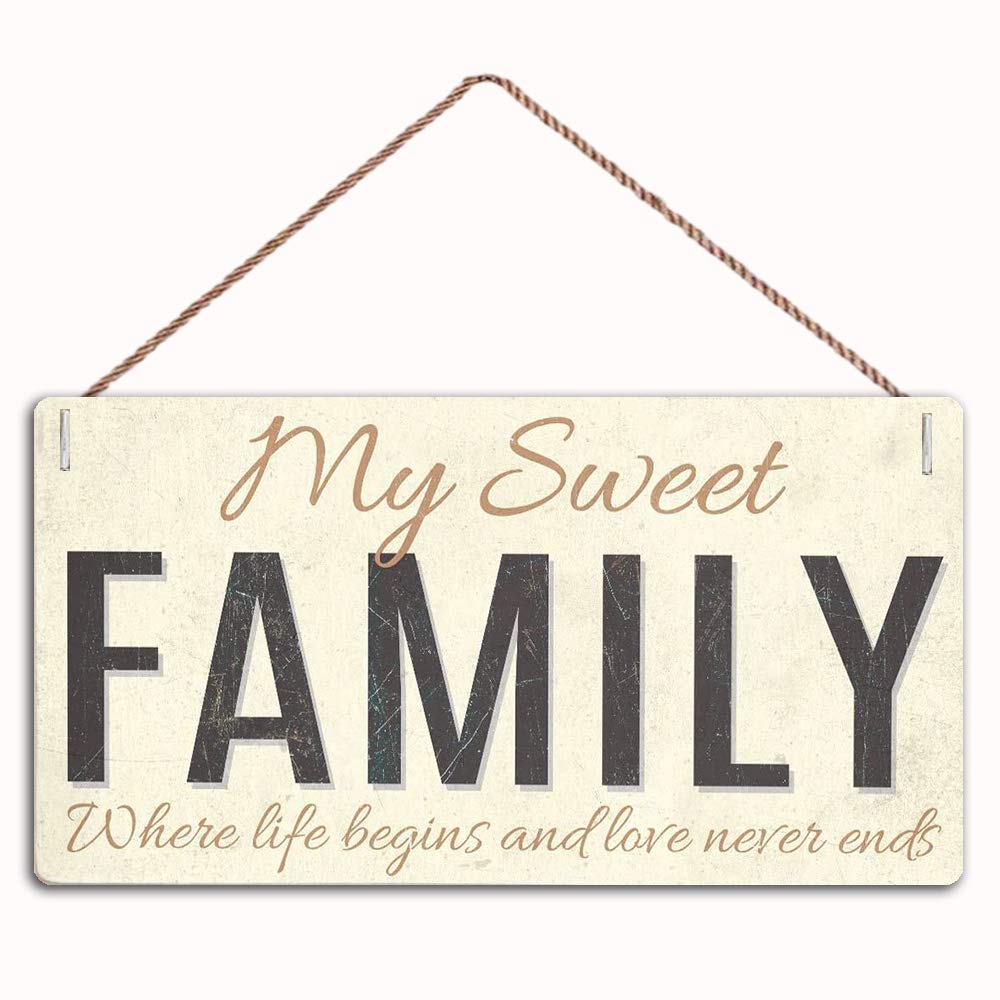 WEIMEILDMy Sweet Family - Where Life Begins and Love Never Ends Home Decor Loving Family， Family Decor Sign，Wall Door Sign,12"X6"Sign(W9a-315)