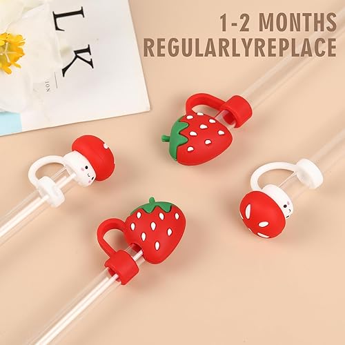 Miniatura 3 de 4 fundas de paja de silicona de 0.394 in con diseño de hongos y fresas para tazas Stanley, 30, 40 onzas, tapa de popote para vasos, reutilizable, a