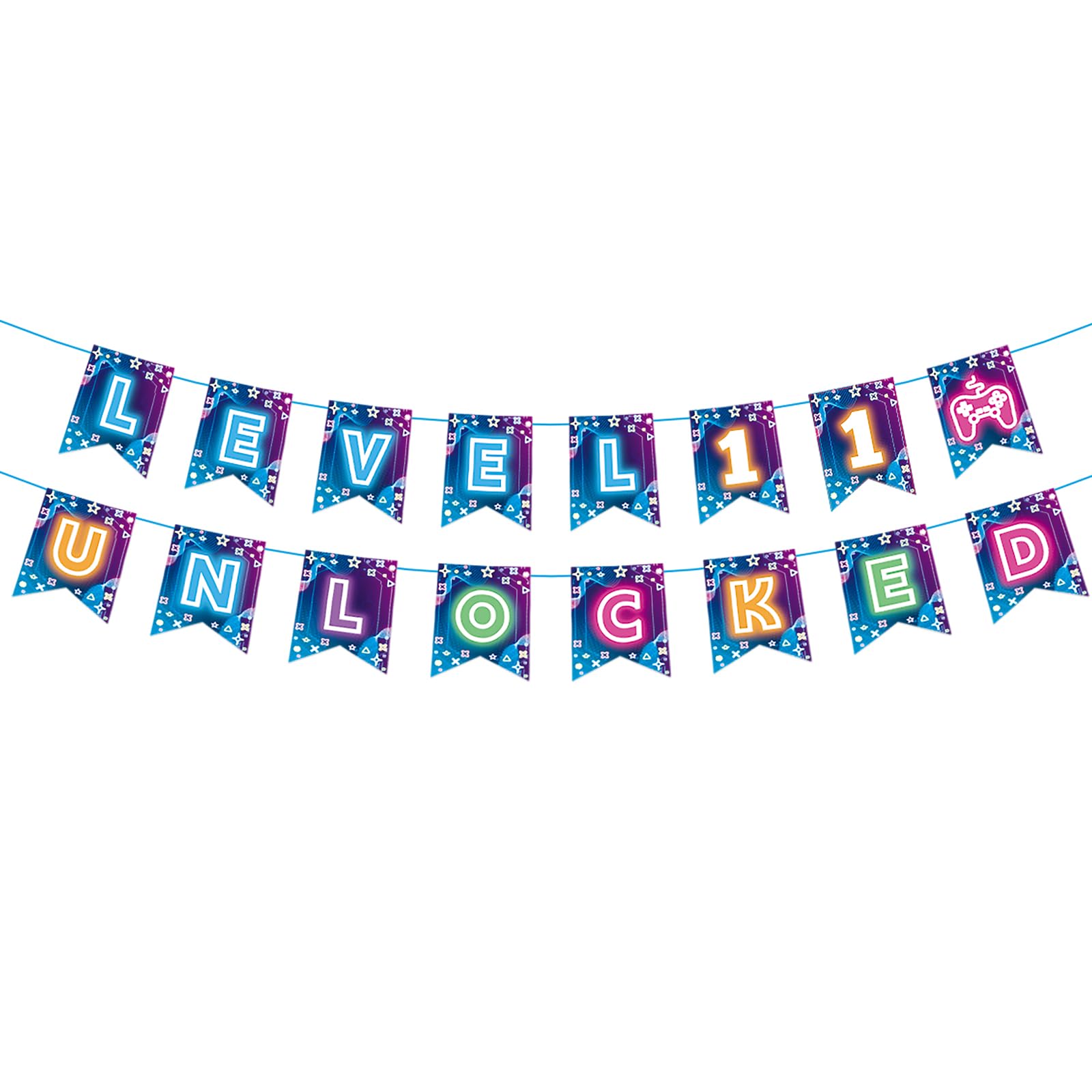 Gaming 11th Birthday Banner for Boy - Neon Level 11 Unlock Party Decoration