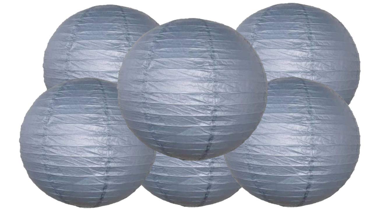 Pack of 6 Round Paper Lantern Lamp Paper Lanterns Party Decorations (Grey, 4
