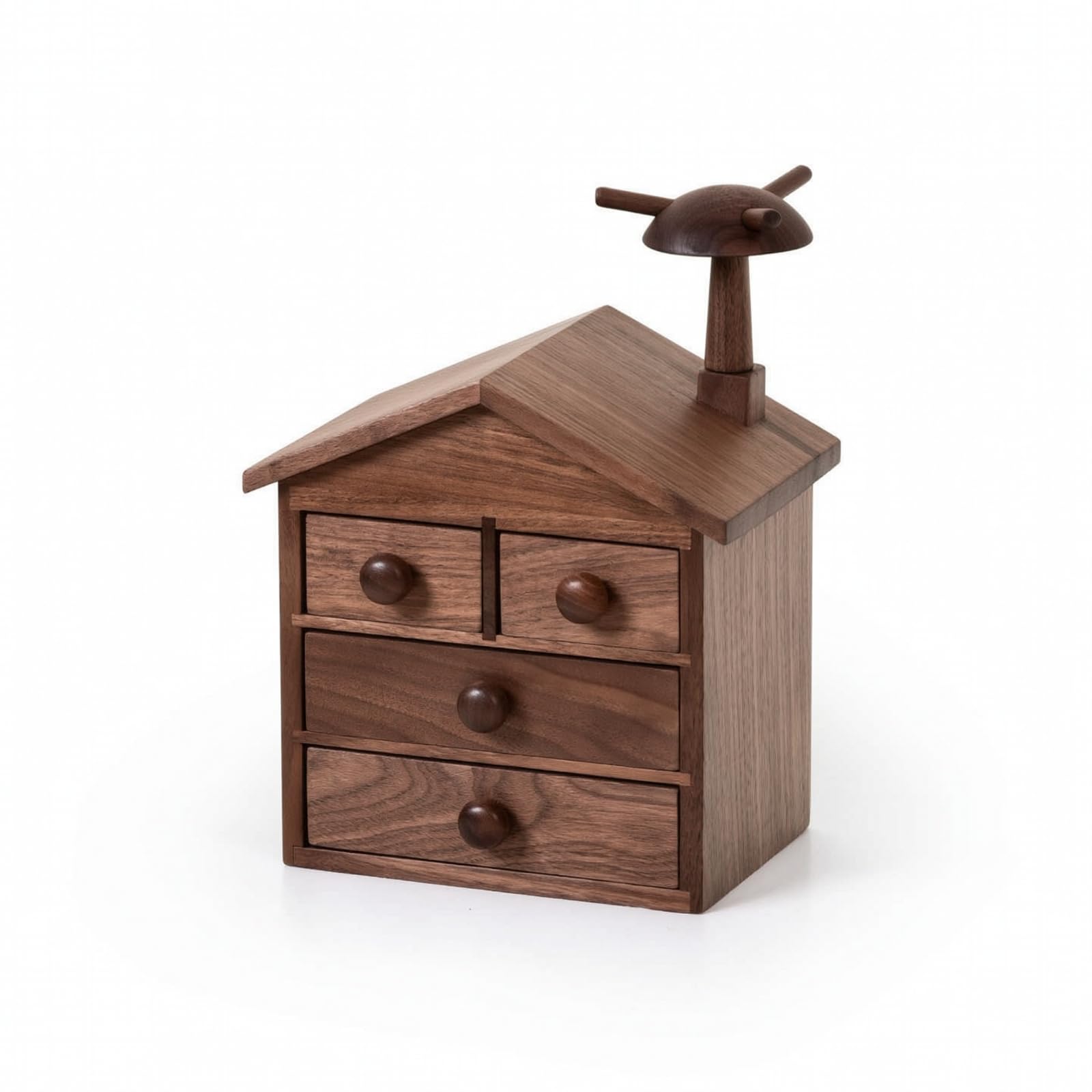 Gralara Portagioie a Forma di Casetta in Legno Scatola Portagioie con Cassetto Elegante Organizzatore di Gioielli con Cassetto per Comò, Piccolo, Noce