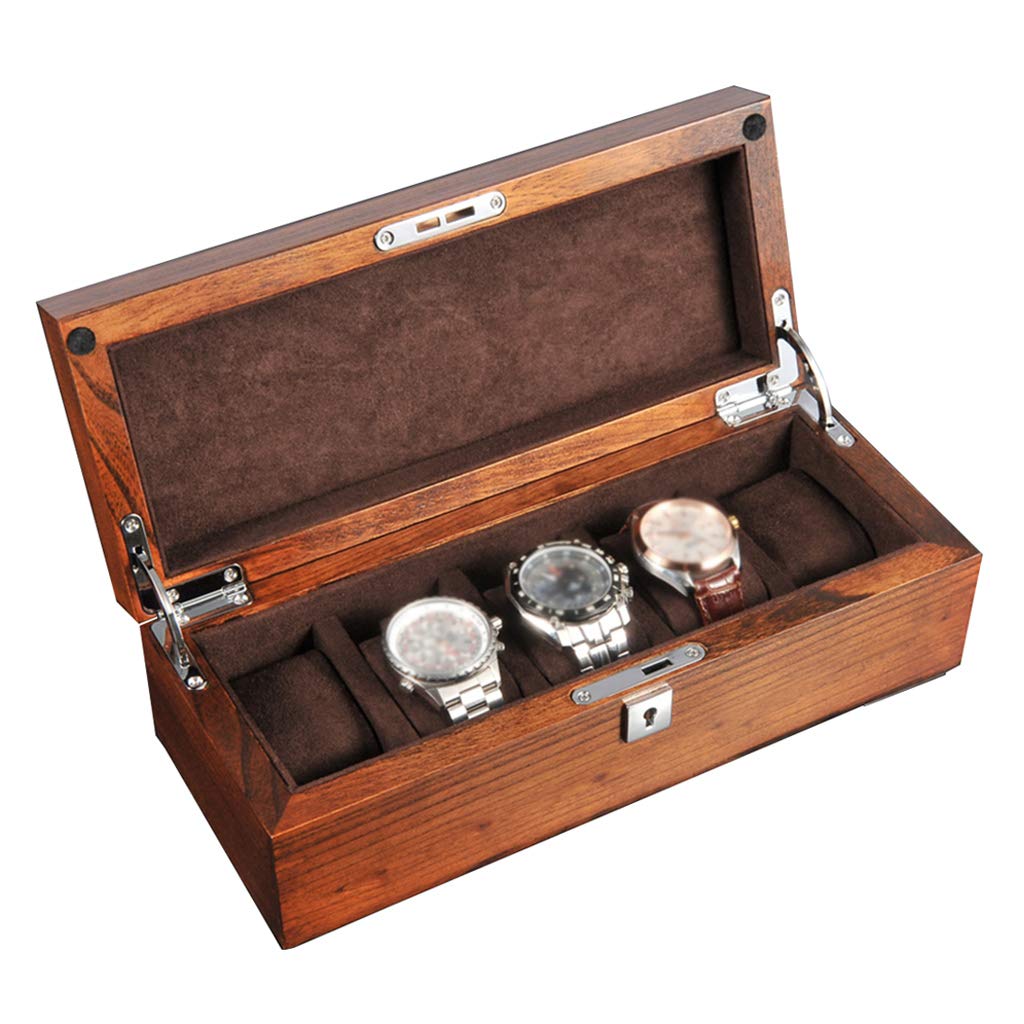 Scatola Porta Orologi da 12 raccoglitori per Gioielli in Legno Collezione di Orologi con Cuscini Removibili e Chiusura in Metallo (Marrone)