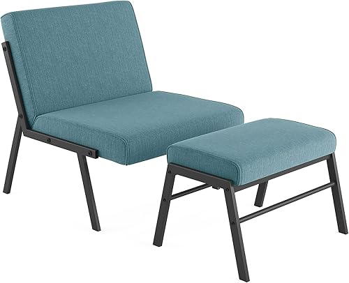 CREVIEW Silla de descanso con otomana marco de metal con reposapiés para dormitorio sala de estar oficina azul