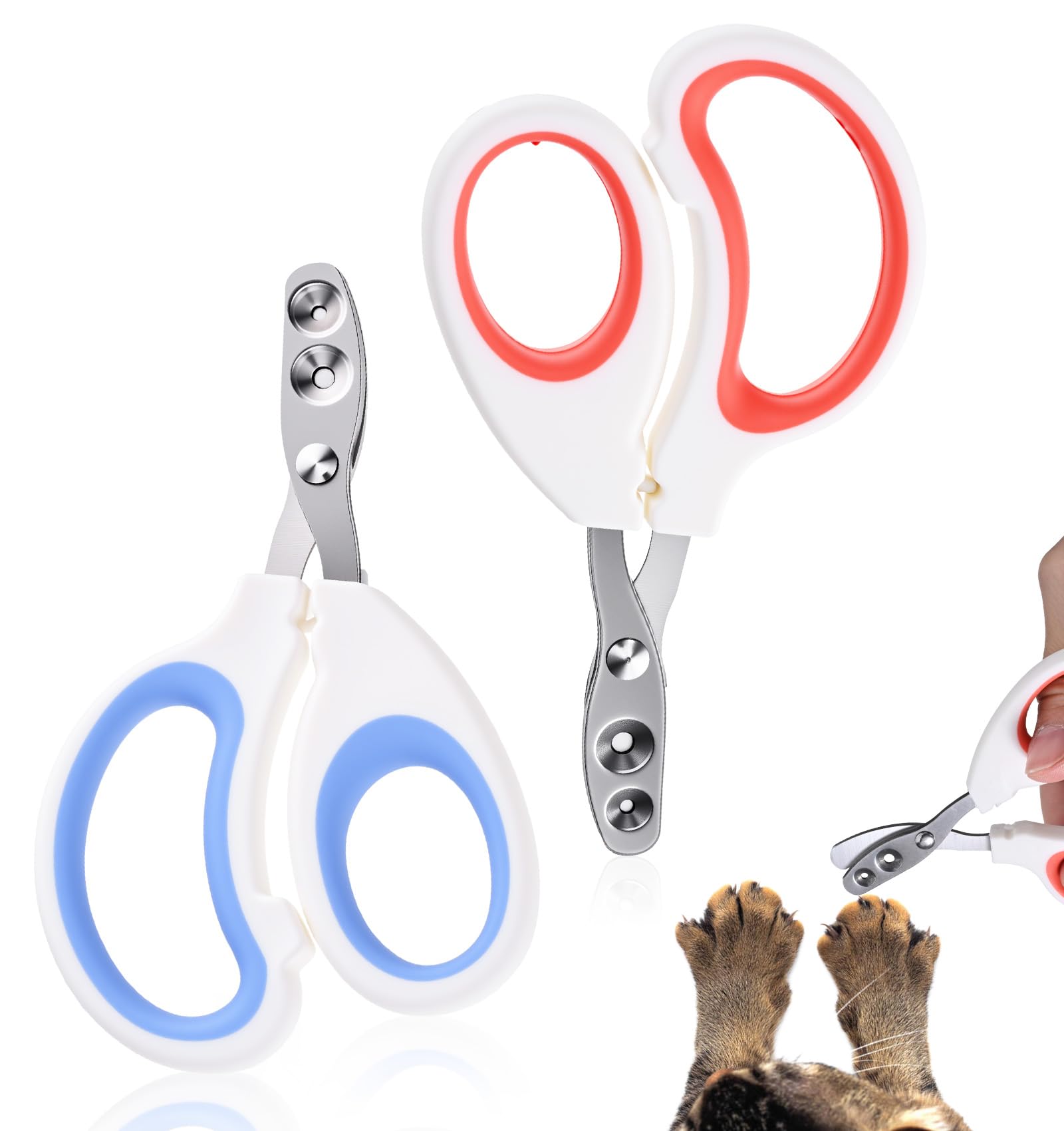 2Pcs Pet Nail Clippers, Dog Cat Nail Clipper with Guard for Cats Small Dogs Animal Claws Trimmer Ideal for Bearded Dragon Cats Rabbit, Non-slip Handle & Stainless Steel Blades, Safe & Easy to Use