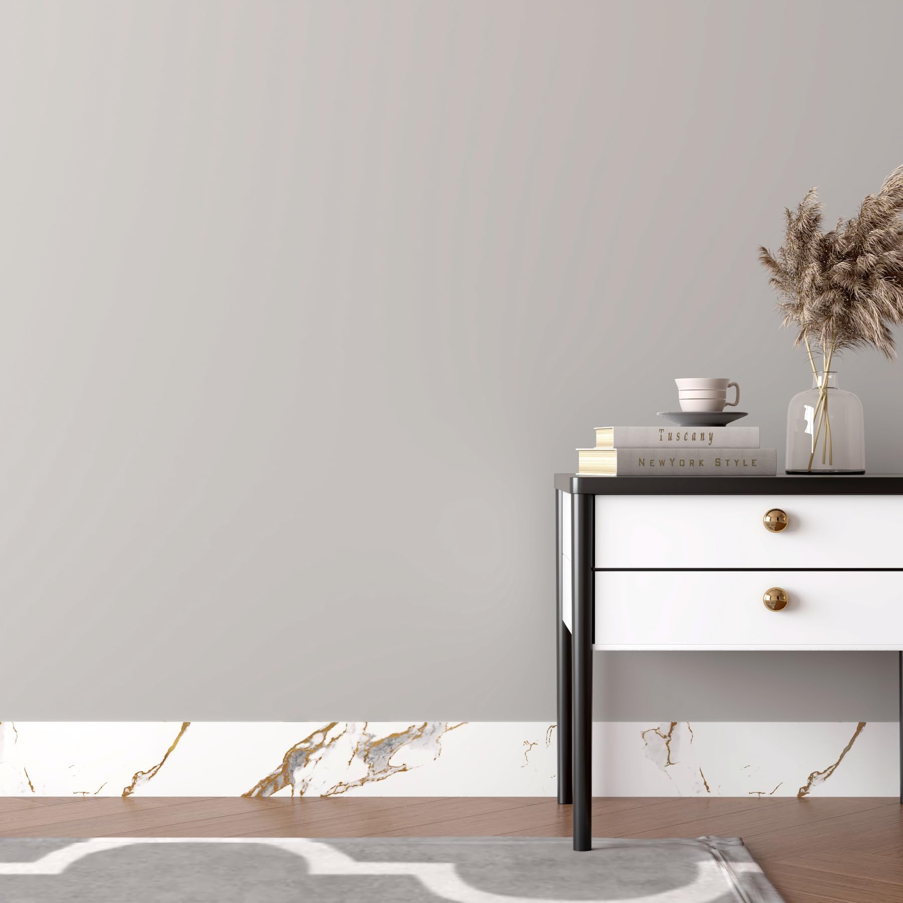 Decotalk Bordo Adesivo per Mobili Bianco e Oro Effetto Marmo 7.6X600cm Bordi Adesivi per Pareti Carta da Parati Autoadesiva Muro Bianca Nastro Adesivo Decorativa Bordo Specchio Linee Murali Rimovibile