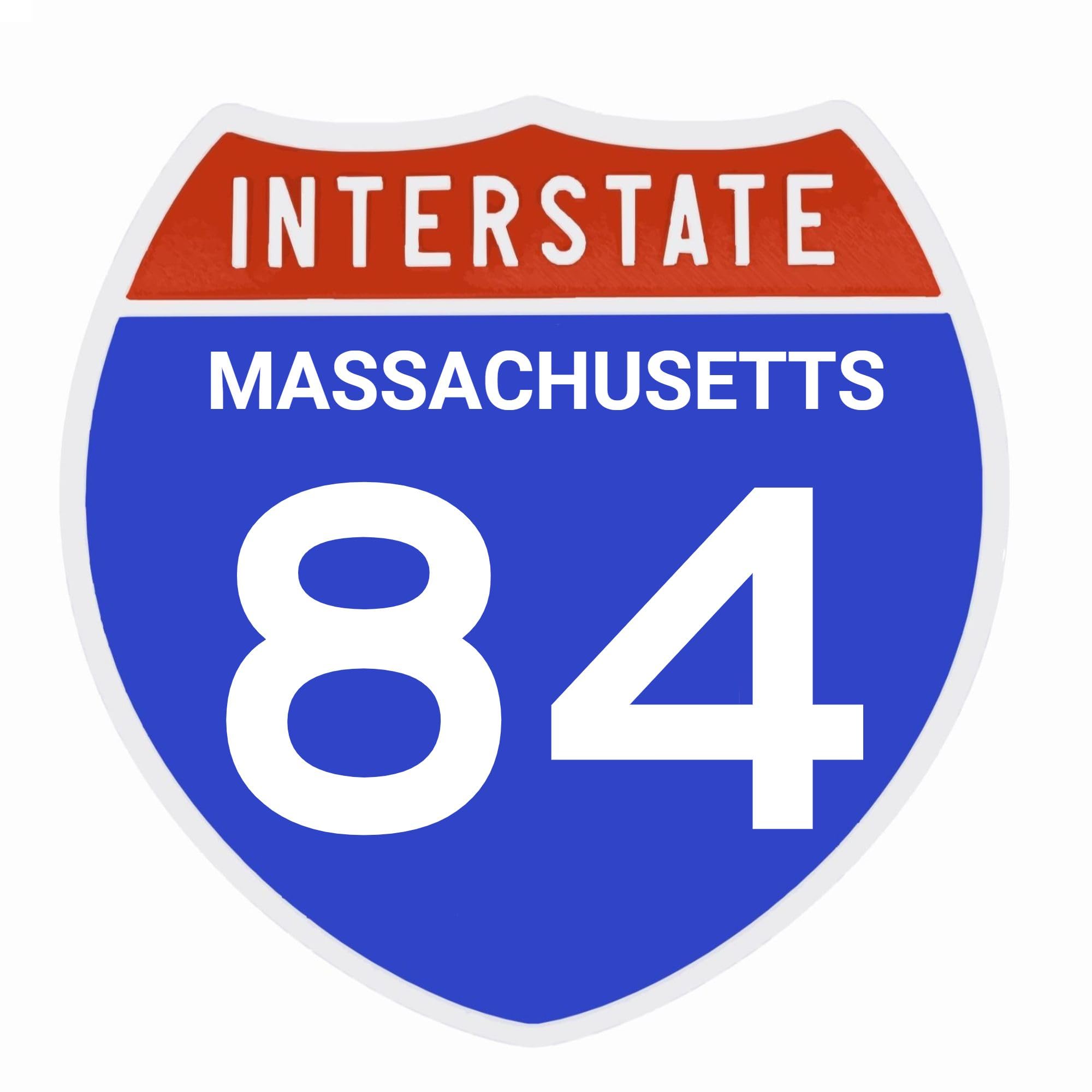Interstate 84 Road Sign Replica Personalized Travel Sign Board Home Office and Workspace Decor Blue Red Background with