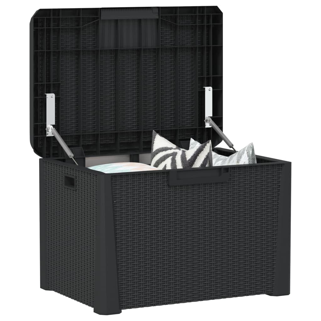 Gartenbox in Holzoptik Organizer Box Spielzeug Multibox Wasserdicht Outdoor, Gartenbox Anthrazit 125 L aus PP
