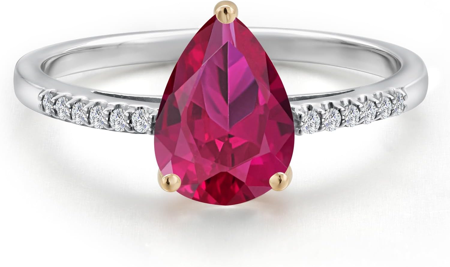 Gem Stone King 925 Silver and 10K Yellow Gold 10X7MM Pear Shape Gemstone Birthstone and White Lab Grown Diamond Engagement Ring | Wedding Engagement Anniversary Promise Ring For Women