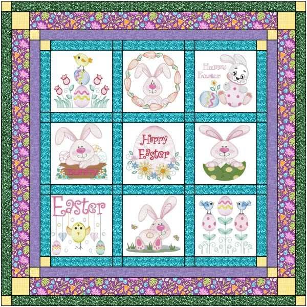 Material Maven Quilt Kit Easter Bunny/Pre Cut Ready to Sew/Finished Embroidery