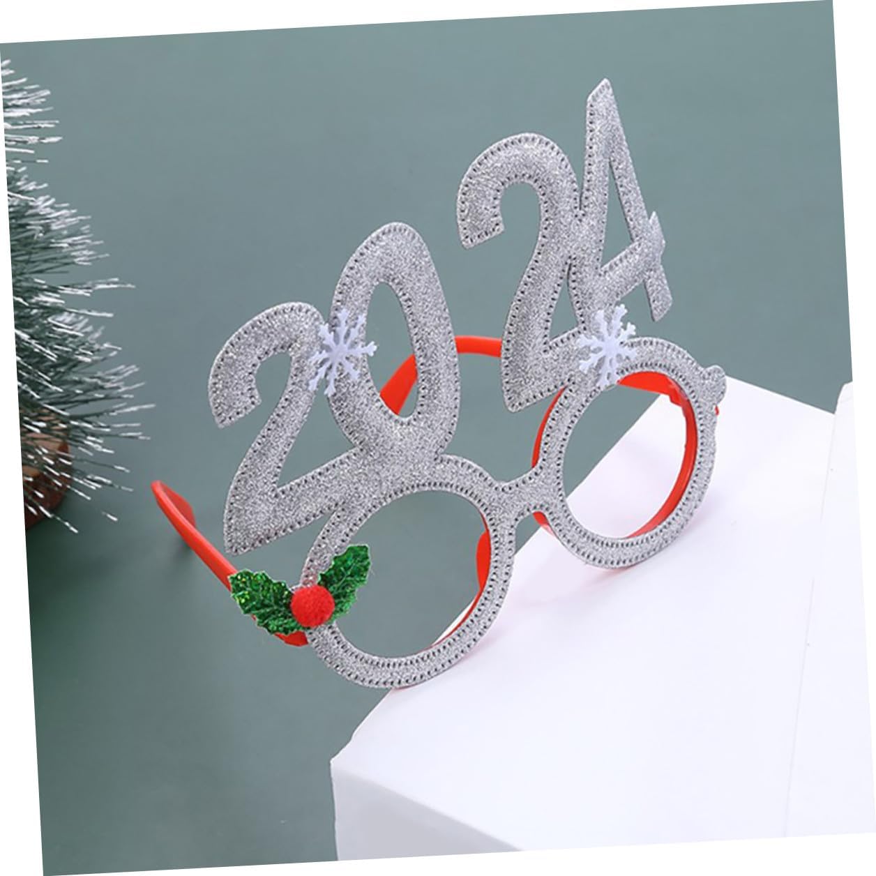 Cabilock Christmas Eyewear Props Silver Party Glasses for Adults, Photobooth Christmas Eyeglasses Accessory for Holiday Party and Festive Photo Booth