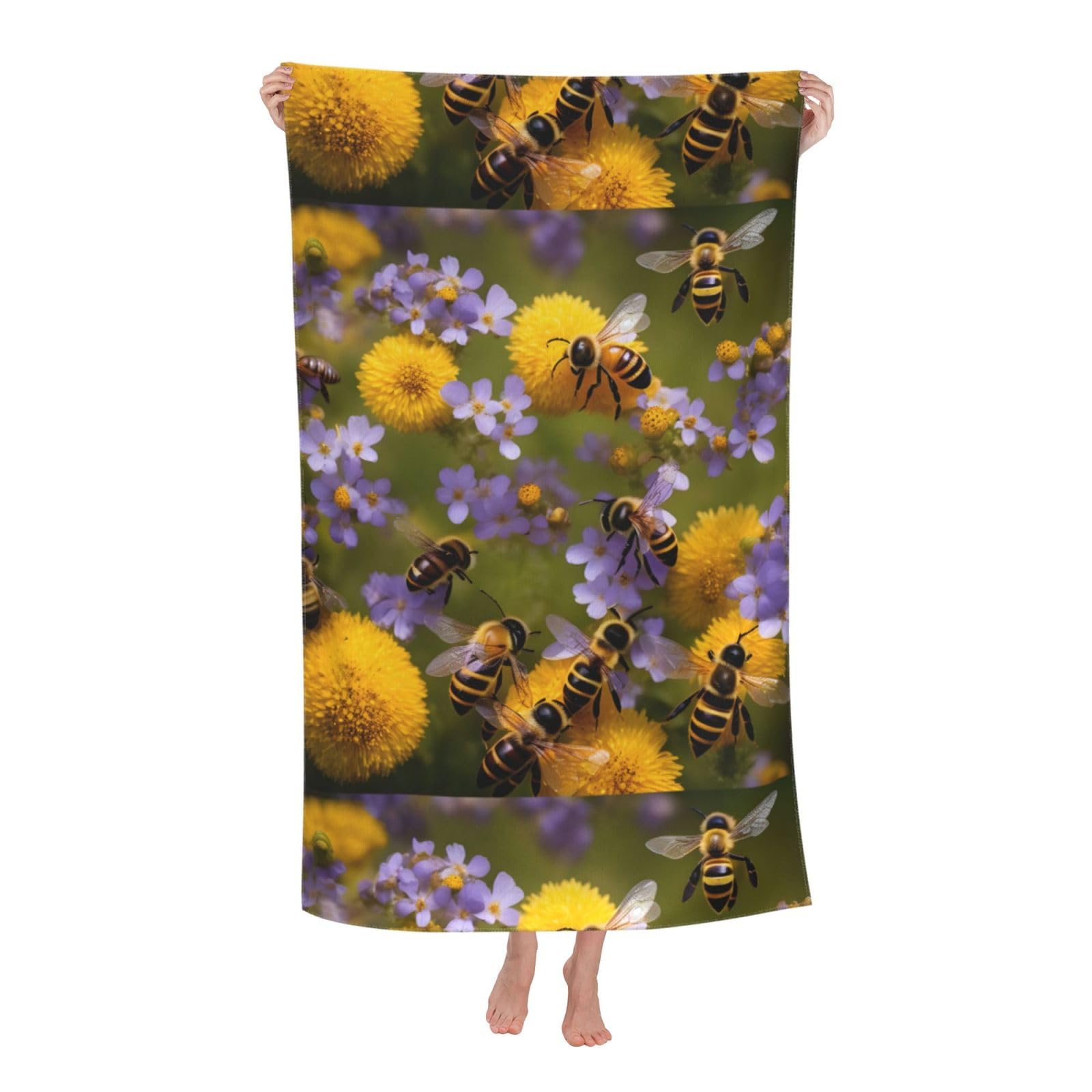 Cbaaghh Rural Honey Bees Wildflowers Print Adult Beach Towels,Beach & Pool Towel,Beach Towels,Towels For Camping