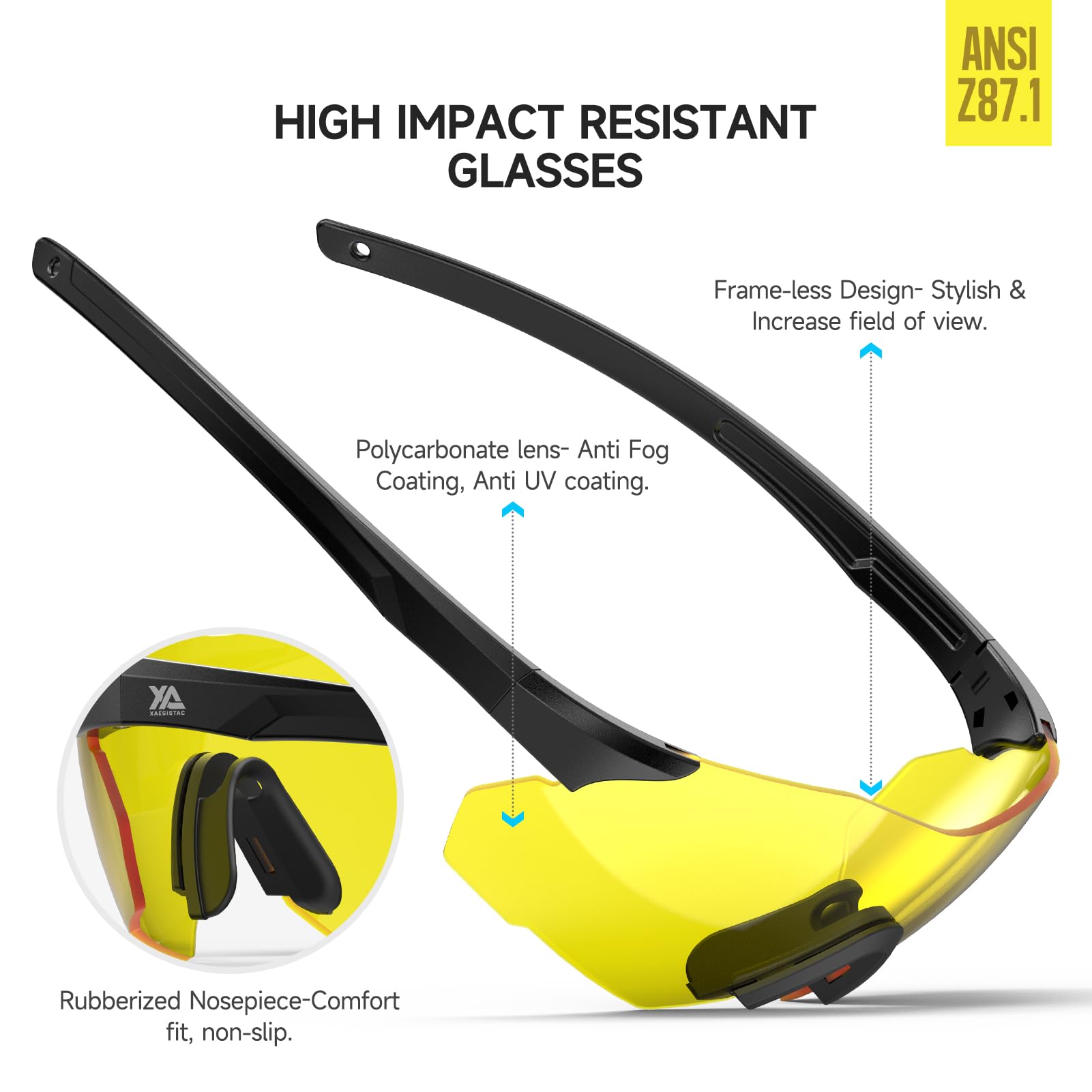 xaegistac Schutzbrille, Anti-Beschlag-Schießbrille, breites Sichtfeld, weiches Nasenpolster für Schießen, Jagd, Airsoft im Freien