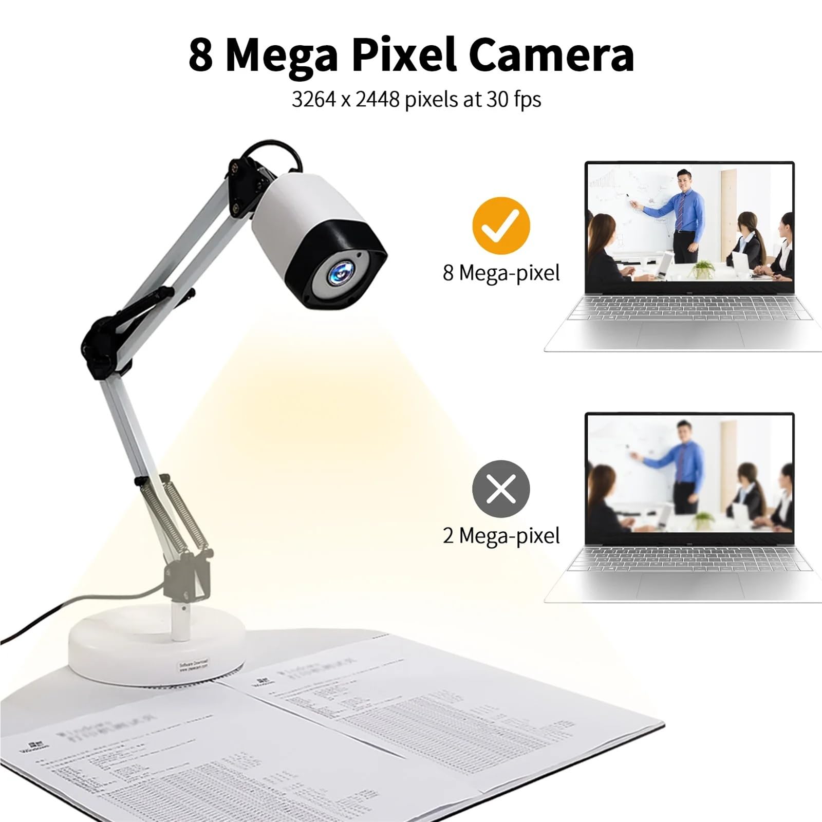 Escáner de Documentos 2 en 1, cámara Web, luz LED automática, USB A3 Alta definición 8 megapíxeles
