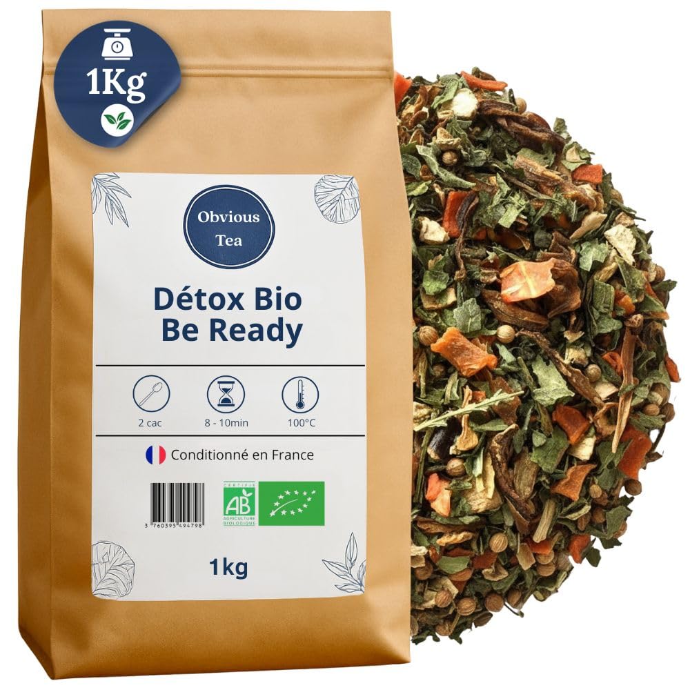 Be Ready Organic Detox Infusion – sypana zielona herbata Sencha, 100% naturalna, bez GMO – z upraw ekologicznych – pakowana we Francji – worek 1 kg (500 filiżanek)