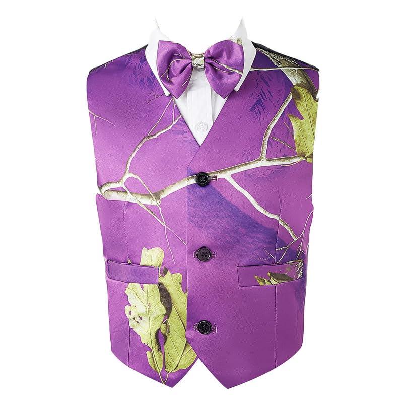 Boys'Purple Camouflage Vest Design Matching Bow Tie Stylish Sleeveless Outerwear for Weddings
