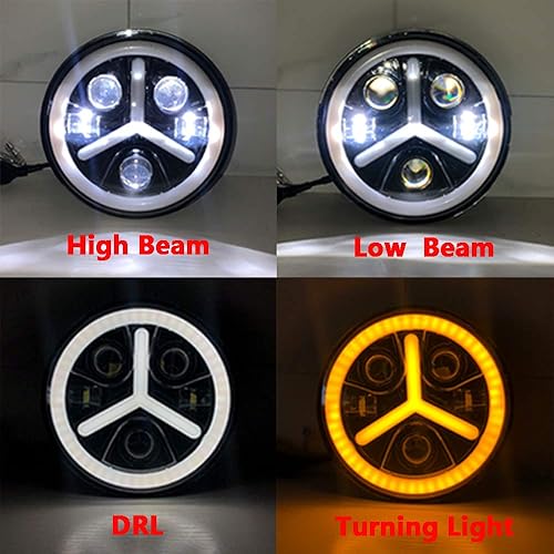 Miniatura 2 de Par de faros delanteros redondos de 7 pulgadas con luz alta y baja blanca DRL ámbar señal de giro compatible con JK TJ LJ CJ Mazda Miata Dodge