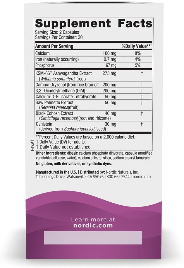 Nordic Naturals Menopause Support -Unflavored - 60 Capsules - Women’s Hormone-Support Supplement for Menopause, Mood Balance & Hot-Flash Support - Plant-Based Herbs and Phytoestrogens - 30 Servings