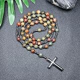 QSYJCCXD Crosses de Moda Collar Colgante Collares de Rosario para Hombres Mujeres 8 mm Jade Jade Piedra Collar de meditación con Cuentas