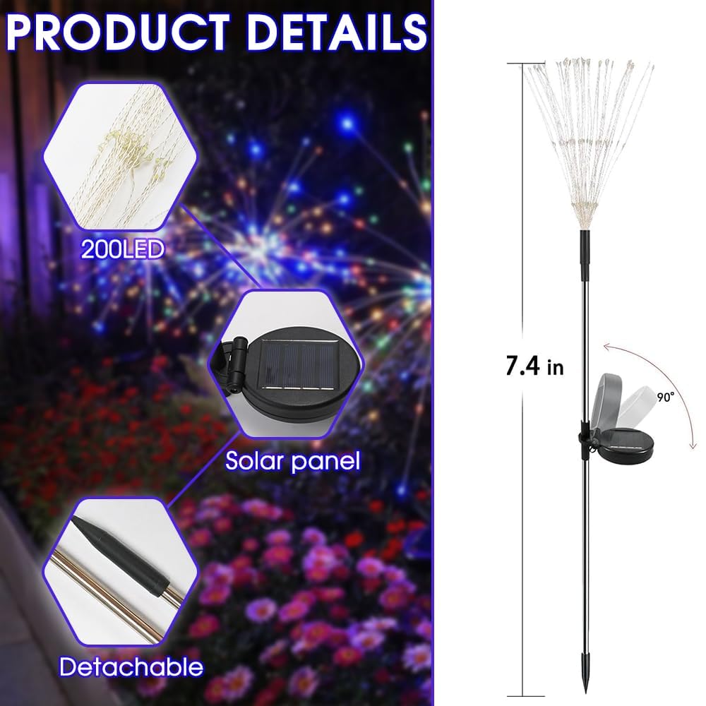 HPUFKOT - Lot de 2 lampes solaires de jardin étanches avec 200 LED scintillantes - 8 modes - Décoration pour terrasse, cour, allée, pelouse