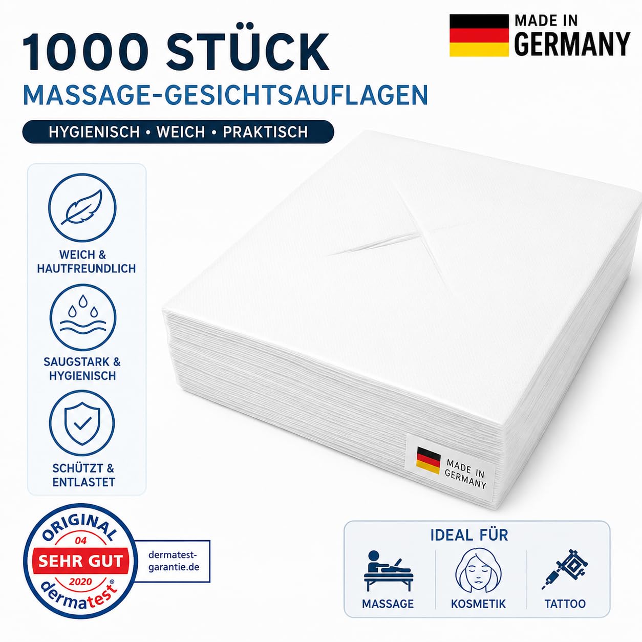 SPARPAKET 1000 Stück Massage-Gesichtsauflage (10x100er Pack) Nasenschlitztücher 300x210mm