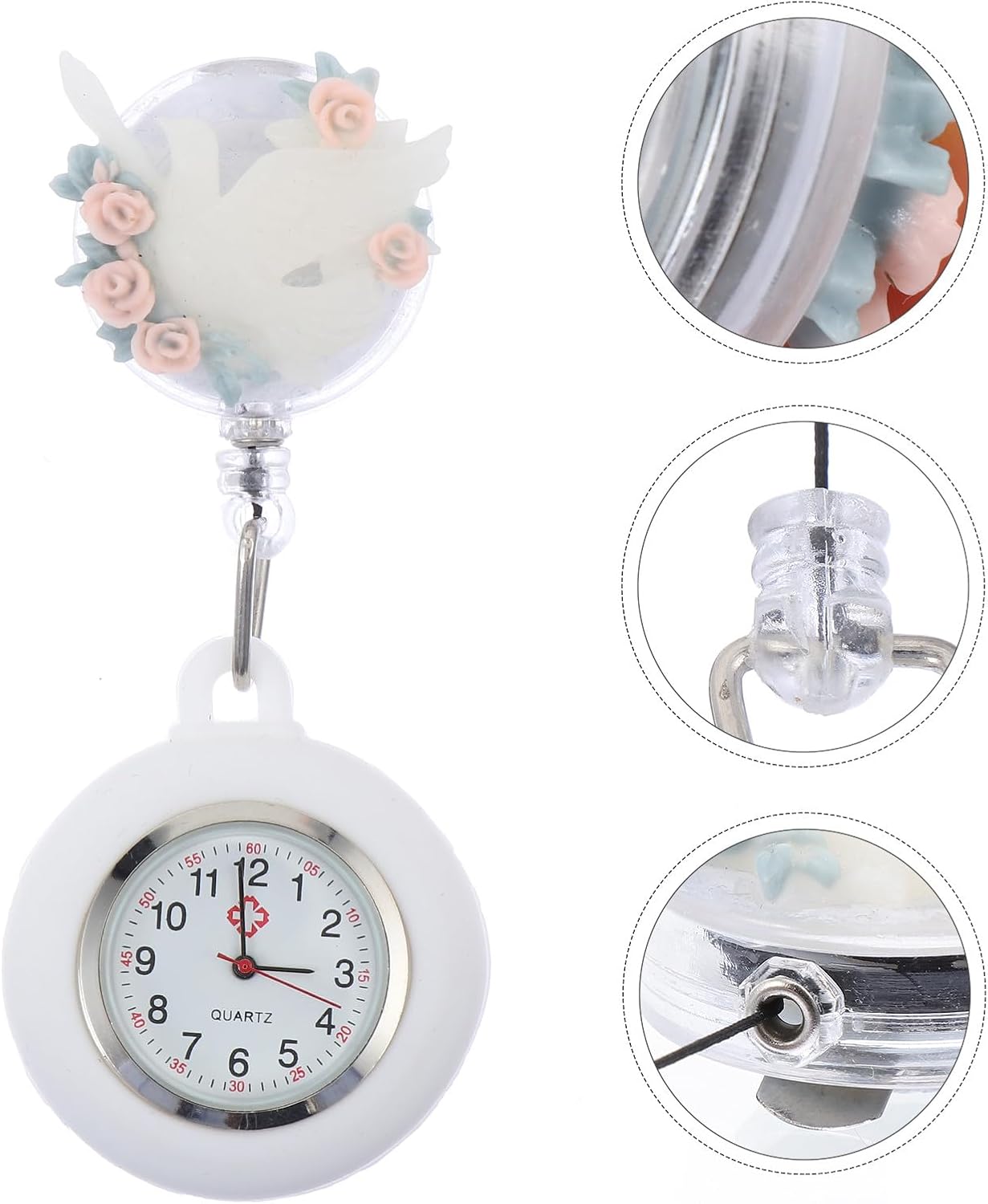 Flower Decor Nurse Fob Watch Clip on Alloy Battery Operated