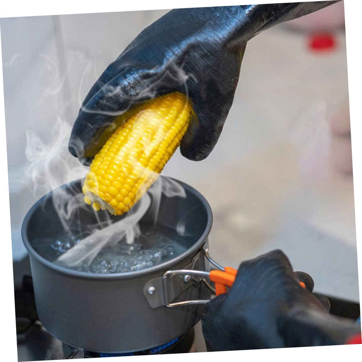 Veemoon Guanti da Forno Protezione Polso Contro Scottature Impermeabili Resistenti al Calore in Neoprene Riutilizzabili Neri per Cucina e Barbecue